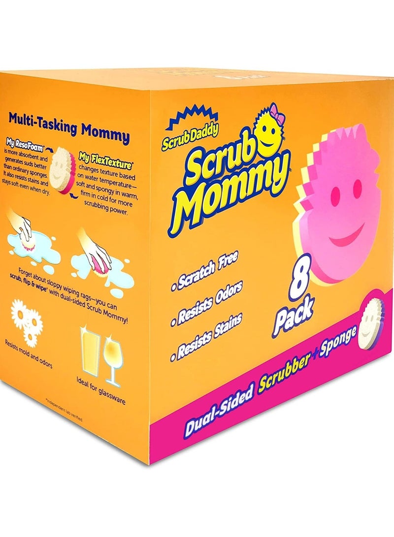 Scrub Daddy Dual Sided Sponge and Scrubber - Scrub Mommy - Scratch Free Sponge for Dishes and Home, Soft in Warm Water,Multi Surface 8 Count (Pack of 1) - Image 1